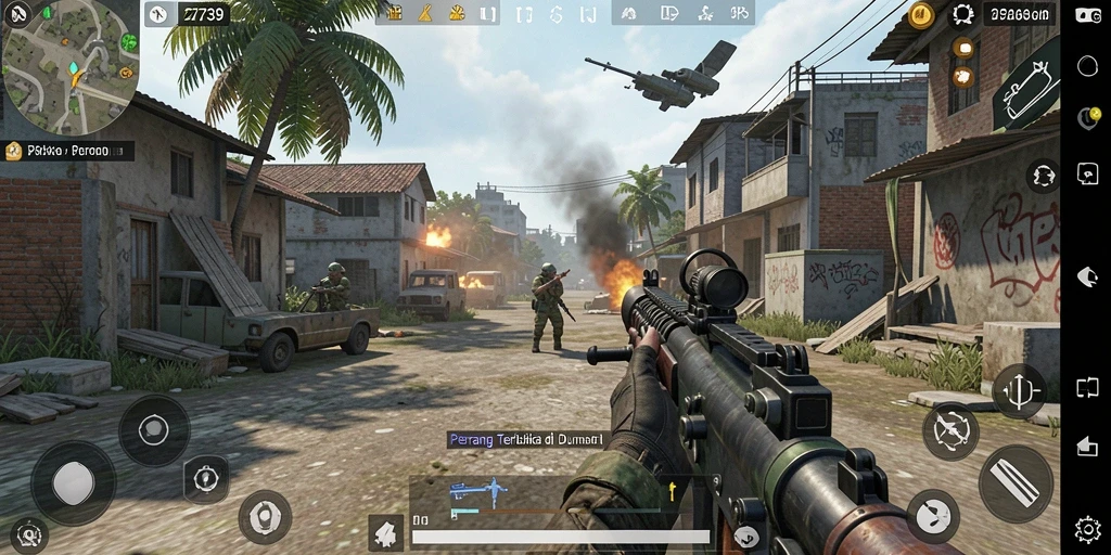 Tampilan gameplay intens di dalam pertempuran TPS.