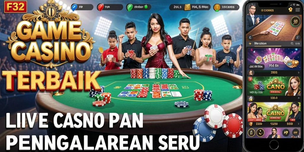 Tampilan gameplay F32 yang menampilkan dealer profesional dan interaksi langsung.
