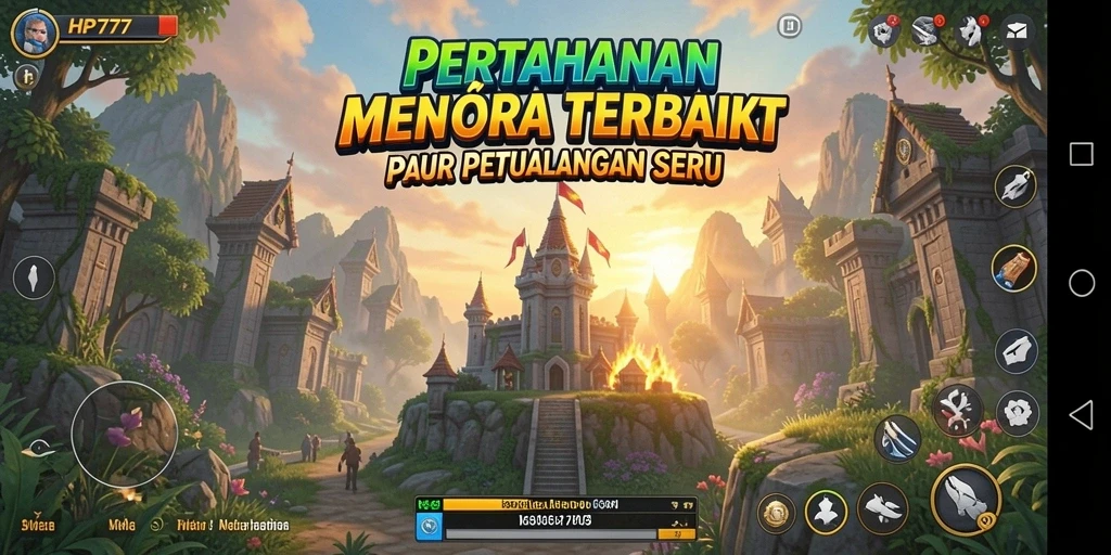 Tangkapan layar gameplay HP777 yang menampilkan strategi Tower Defense yang mendebarkan.