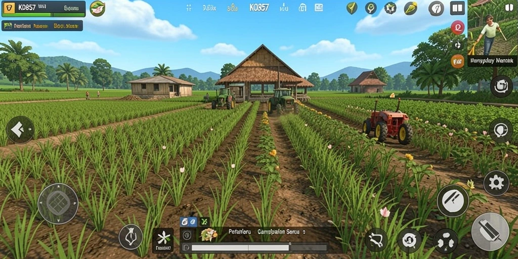 Screenshot KO857 menampilkan aktivitas bercocok tanam yang intensif dan menyenangkan.