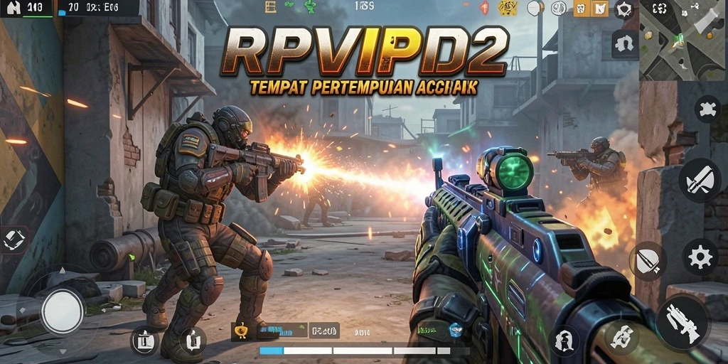 Screenshot gameplay RPVIP2 menampilkan aksi tembak-menembak yang intens.