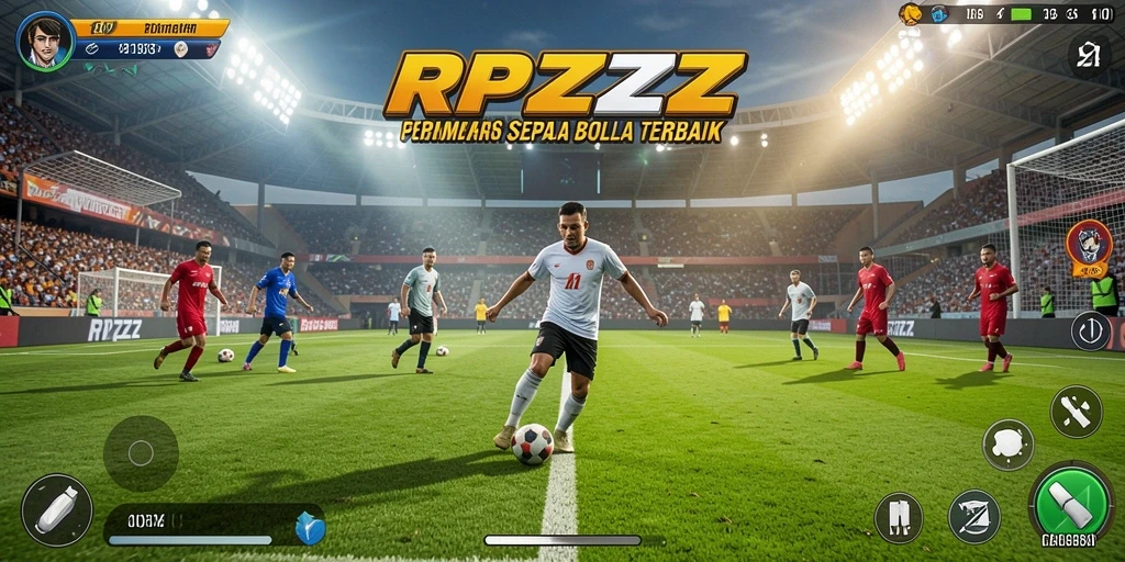 Tampilan gameplay seru dalam RPZZZ saat bertanding sepak bola.