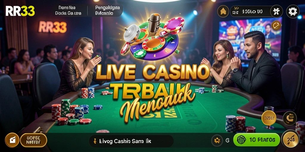 Screenshot gameplay Live Casino RR33 dengan dealer langsung dan suasana kasino yang nyata.