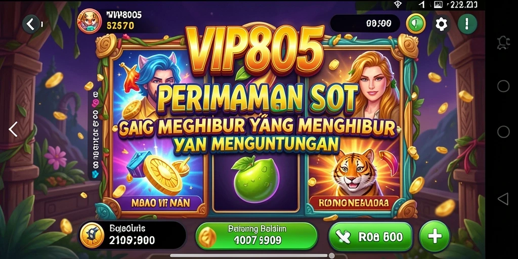 Screenshot gameplay VIP805 menampilkan kombinasi warna dan desain slot yang menarik.